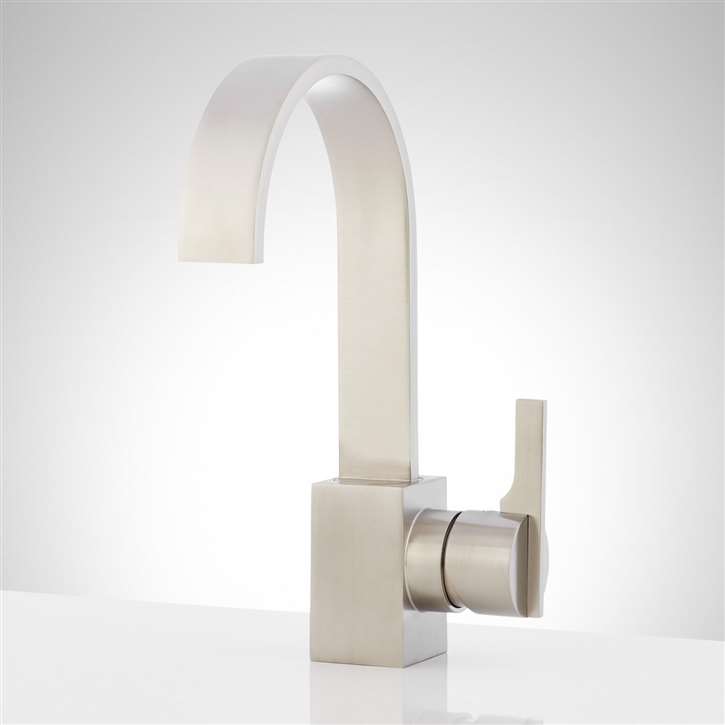 FontanaShowers Bar Sink Faucet Brass Ultra Single Hole Bar Faucet Brushed Nickel with Lever Handle