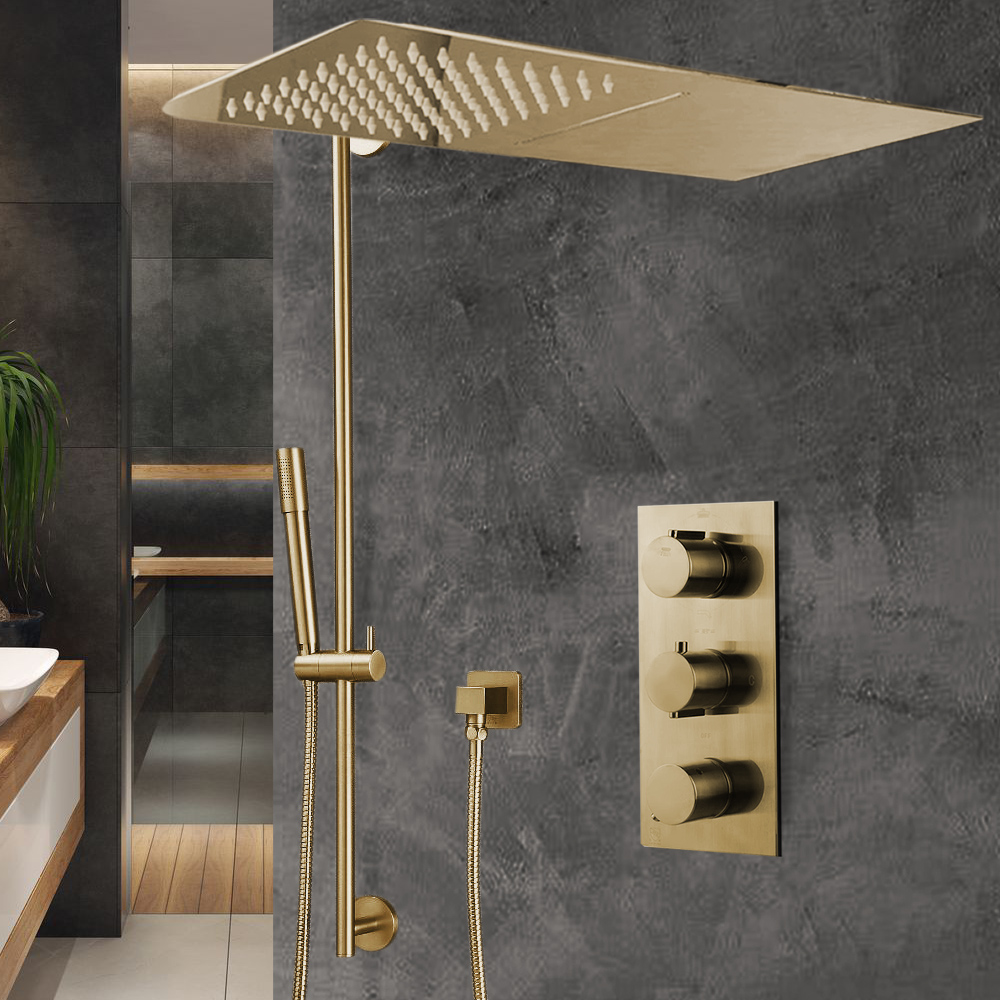 FontanaShowers Brushed Gold Waterfall & Rainfall Shower Set