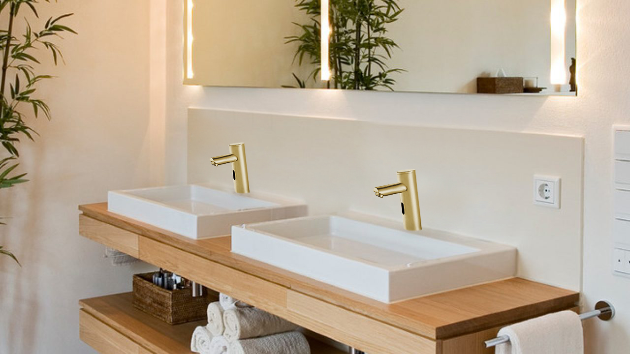 Fontana Brushed Gold Tone Plated Platinum Commercial Thermostatic Automatic Sensor Tap Solid Brass Construction