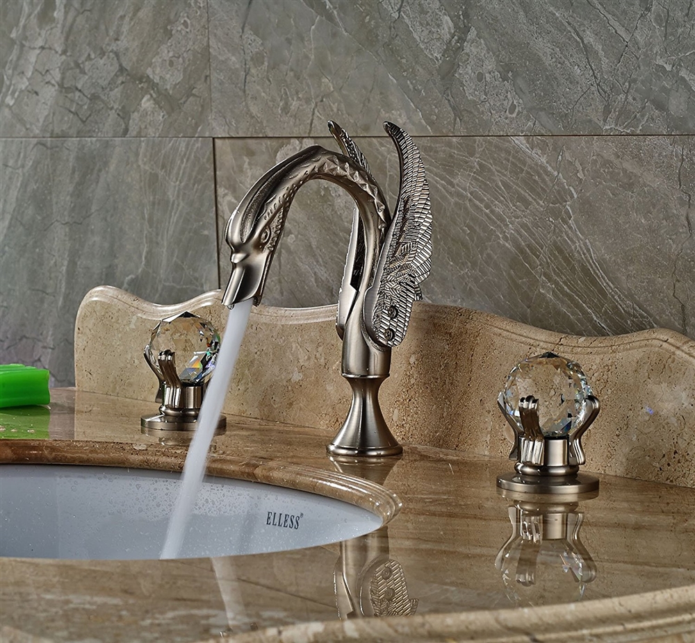 Milan Brushed Nickel Swan Shaped Dual Handle Bathroom Sink Faucet